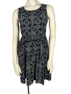 Mata Traders Black White Cotton Dress Womens XS Fit Flare Geometric Print